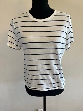 Abercrombie & Fitch White Tee with Navy Stripes